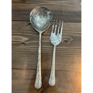 WM Rogers & Sons Silver Tone Enchanted Rose Replacement Serving Spoon & Fork